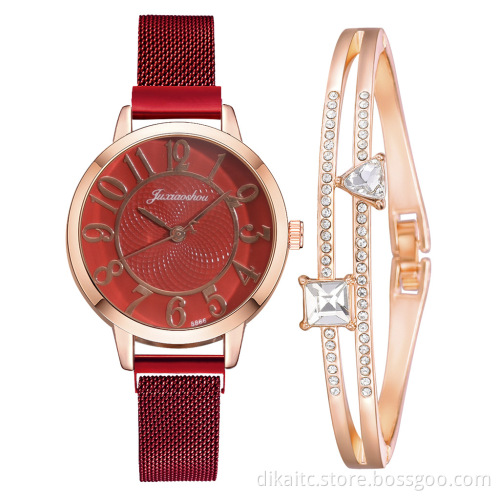 Fashion Watch Gift Set Women Beautiful Bracelet Watches Set With Gift Box Rhinestone Wristwatch Bangle Set for Party Wholesale